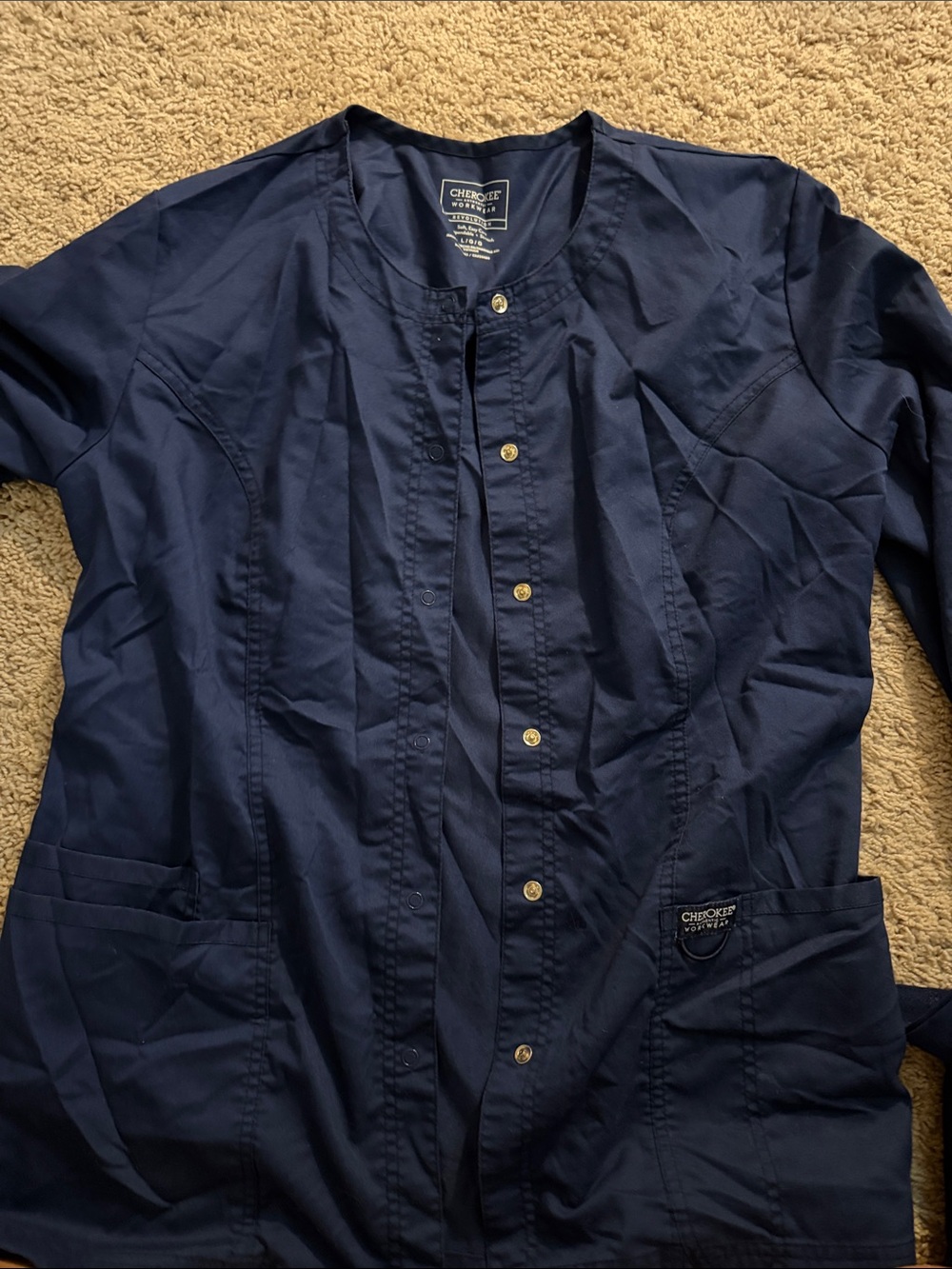 Cherokee Navy Button-Front Medical Jacket